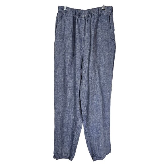 VTG Flax Chambray Linen Pants S Straight Leg Pull On Pockets Coastal Grandma - Picture 1 of 9